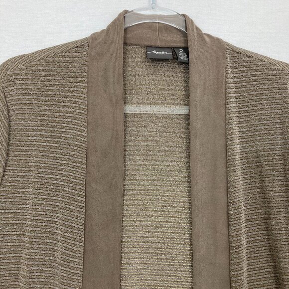 Chico’s Travelers Brown Slinky Knit Open Front Draped Metallic Cardigan Large/2 - Picture 4 of 9